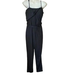 Mustard Seed Womens Sz M Jumpsuit Black Strap Sleeve Belted Stretch Goth Grunge